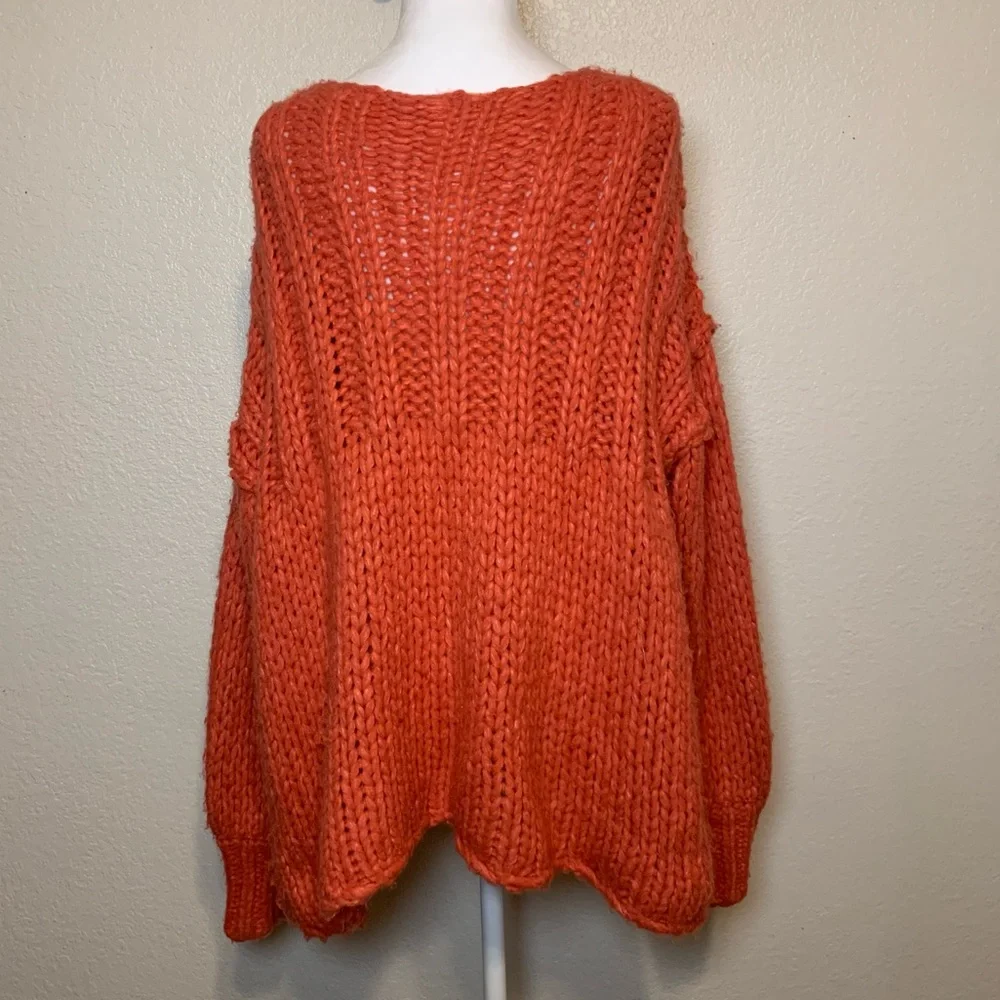 Free People Be There Chunky Knit Pullover Sweater Coral Oversized Small